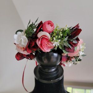 Bohemian Boho Burgundy Pink Floral Garden Crown Hair Wreath Headpiece